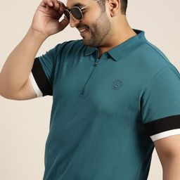 Sztori Men Plus Size Teal Blue Polo Collar Pure Cotton T-shirt-image-40