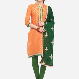 Blissta Orange & Green Silk Blend Unstitched Dress Material-image-26