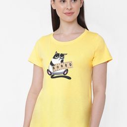 Soie Women Yellow & Black Solid Lounge T-Shirt-73