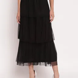 AKIMIA Black Flared Layered Midi Net Skirt-picture-20