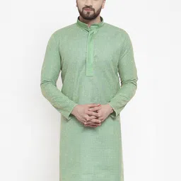Jompers Men Sea Green Woven Design Straight Kurta-6