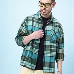 glitchez Grid Play Flannel Drop-Shoulder Relaxed Shirt-image-38