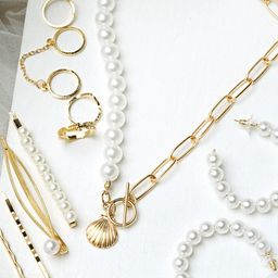 JOKER & WITCH Gold-Toned & White Pearl-Beaded & Stone-Studded Viva Glam Jewellery Set-image-53