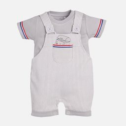BABY GO Boys Beige & White Striped Pure Cotton Dungaree With T-Shirt-53