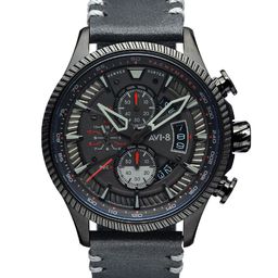 AVI-8 Men Black Round Dial Chronograph Tachymeter Leather Analogue Watch AV-4064-05-image-16