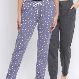 Kanvin Women Pack of 2 Grey & Purple Checked Lounge Pants-image-33