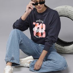 Roadster Women Navy Blue Typography Printed Sweatshirt-image-63