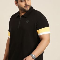 Sztori Men Plus Size Black Polo Collar Pure Cotton T-shirt-20