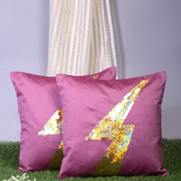 Alina decor Pink & Gold-Toned Set of 2 Embellished Square Cushion Covers-53