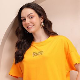 Mast & Harbour Women Typography Printed Pure Cotton T-shirt-picture-17