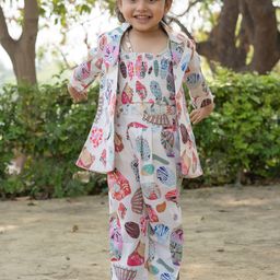 Aj DEZInES Girls Printed Shoulder Straps Pure Cotton Crop Top With Trousers & Jacket-image-99