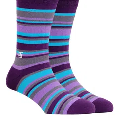 SockSoho Men Purple & Blue Striped Above Ankle-Length Socks-6