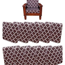 ohello Brown White 10 Pieces Self Design Elasticated Sofa Covers-image-97