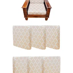ohello Beige & White 6 Pieces Elasticated Self Design Sofa Seat Covers-image-66