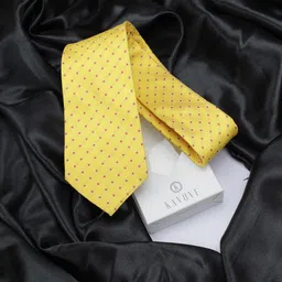 KOVOVE Men Yellow & Red Polka Dots Woven Design Broad Tie-image-66
