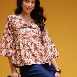 HERE&NOW Geometric Print Puff Sleeve Empire Top-image-29