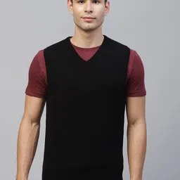 Marks & Spencer Men Black Solid Wool Sweater Vest-image-68
