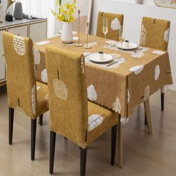 HOUSE OF QUIRK Beige Printed Waterproof 4-Seater Rectangular Table With Chair Covers-30