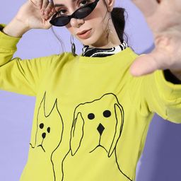 Athena Women Lime Green Graphic Quirky Outerwear Sweatshirt-image-9