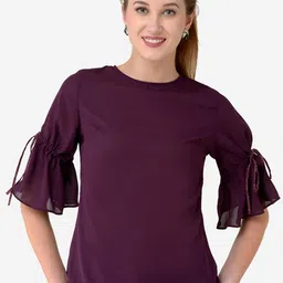V&M Purple Flared Sleeves Crepe Regular Top-image-26