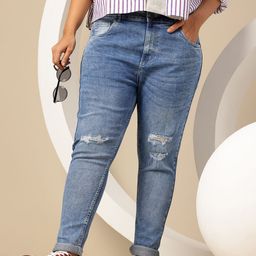 Sztori Plus Size Women Mid-Rise Light Fade Low Distress Stretchable Skinny Fit Jeans-image-64
