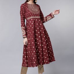 Vishudh Women Maroon & Beige Printed Anarkali Kurta-11