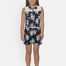 Peppermint Girls Navy Blue & White Printed Playsuit-image-81
