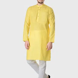 SHIWAM ETHNIX Men Yellow & White Kurta with Pyjamas-image-8