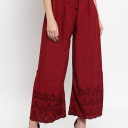 Clora Creation Women Maroon Embroidered Chikankari Straight Palazzos-image-20