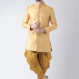 DEYANN Men Yellow & Mustard Yellow Sherwani With Dhoti Pants-image-14