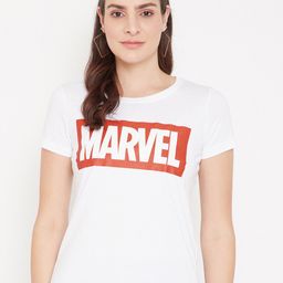 Marvel by Wear Your Mind Women White  Red Marvel Typography Pure Cotton T-shirt-image-15