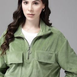 The Roadster Lifestyle Co. Velvet Finish Oversized Utility Pocket Sweatshirt-picture-0