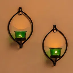 Homesake Set of 2 Black & Green Candle Holders-91