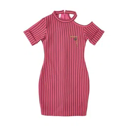 Hunny Bunny Girls Pink & Black Striped Sheath Dress-picture-23