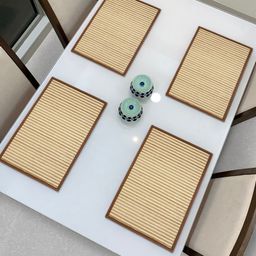 HOKIPO Set Of 4 Beige Striped Reversible Bamboo Table Placemats-31
