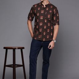 Indo Era Men Brown & Maroon Smart Printed Cotton Casual Shirt-image-83