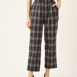 Off Label Women Charcoal Grey & Black Checked Regular Fit Trousers-picture-11