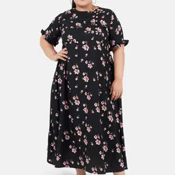 Indietoga Women Black Printed Plus Size Maxi Dress-picture-19