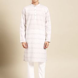 MANQ Men Striped Kantha Work Pure Cotton Kurta with Pyjamas-image-31