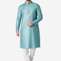 TABARD Men Blue Mandarin Collar Woven Design Kurta-picture-23