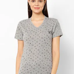 VIMAL JONNEY Women Grey Printed V-Neck T-shirt-image-25