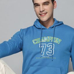 HERE&NOW Men Blue & White Printed Hooded Sweatshirt-image-74