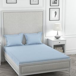 Portico New York Blue Solid 200 TC Cotton 1 King Bedsheet with 2 Pillow Covers-image-28