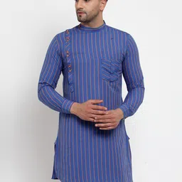 KLOTTHE Men Blue Striped Straight Kurta-image-64