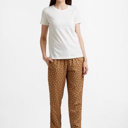 DRAPE IN VOGUE Women Cream-Coloured & Brown Solid Night Suit-32