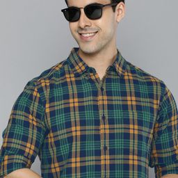HERE&NOW Men Green Slim Fit Checked Sustainable Casual Shirt-image-24