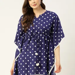 FERANOID Blue & White Cotton Printed Kaftan Tunic-image-39