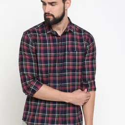 SHOWOFF Men Navy Blue & Red Slim Fit Checked Casual Shirt-image-27