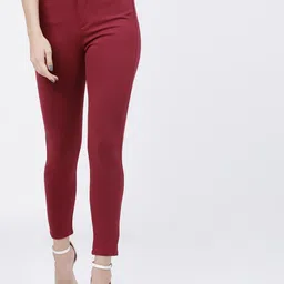Tokyo Talkies Women Maroon Solid Slim Fit Crop Regular Trousers-image-95