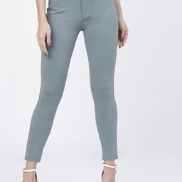 Tokyo Talkies Women Dusty Green Solid Slim Fit Regular Trousers-image-56
